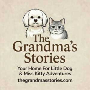 The Grandma's Stories logo with Little Dog and Miss Kitty